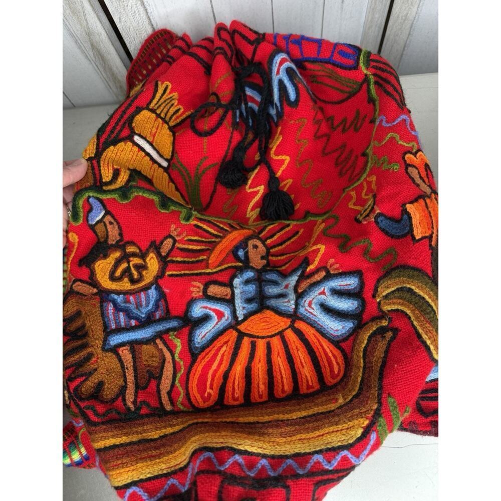 Colorful Handmade Woven Backpack Embroidery Peru Folk Art Peruvian Bag Unique